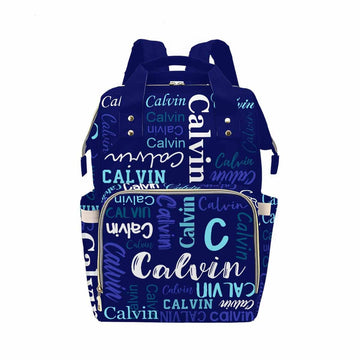Custom Diaper Bag, Dark Blue Logo Name Diaper Backpack Personalized Mummy Nursing Baby Bags Fashion Shoulders Bag Casual Daypack