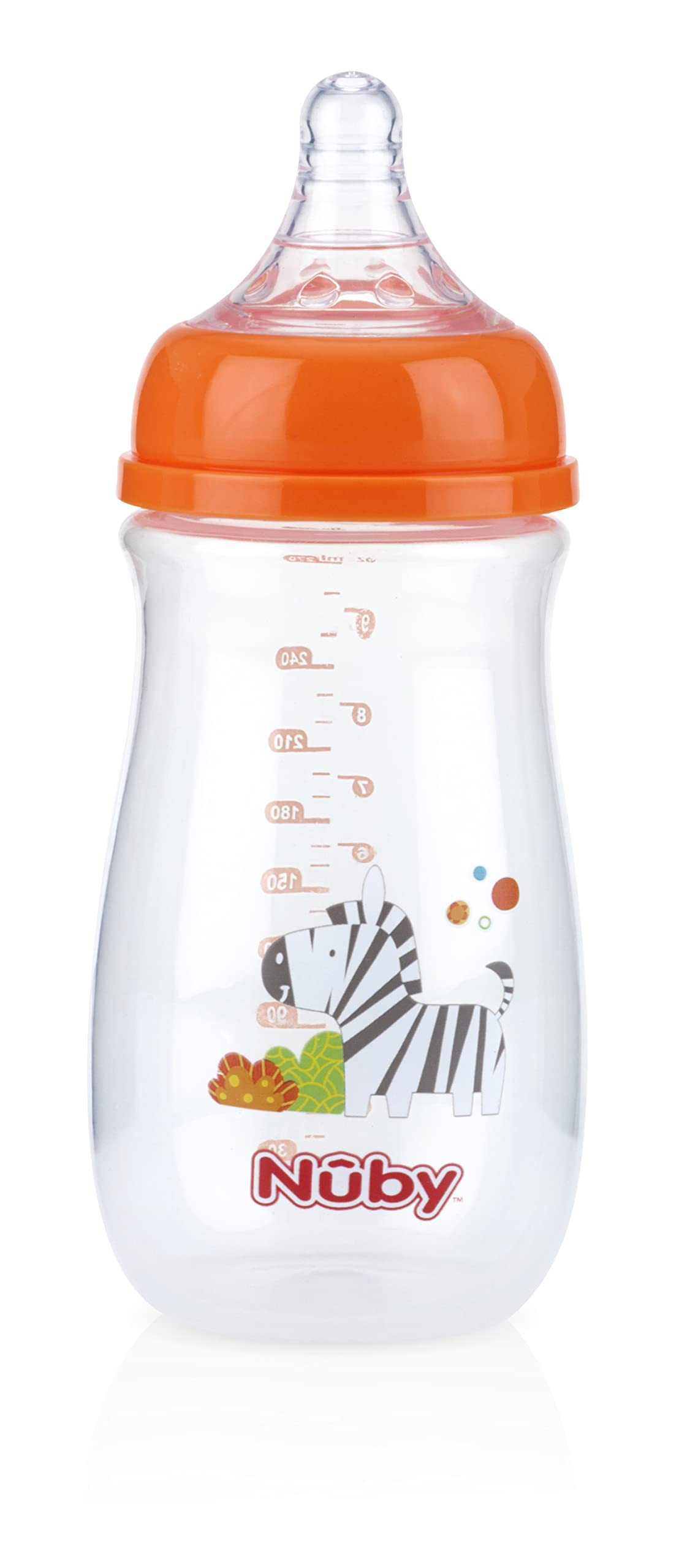 Nuby Wide Neck Bottle With Anti-Colic Air System 1 Count (Orange)
