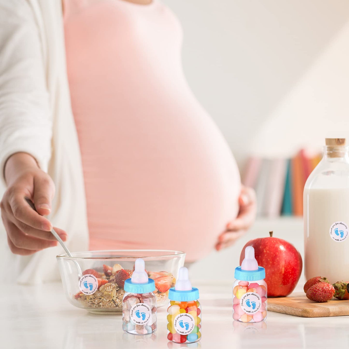 62 Pcs 3.5 Inch Baby Mini Milk Bottle Baby Shower Favor With 500 Adhesive Thank You For Showering Stickers, Small Plastic Candy