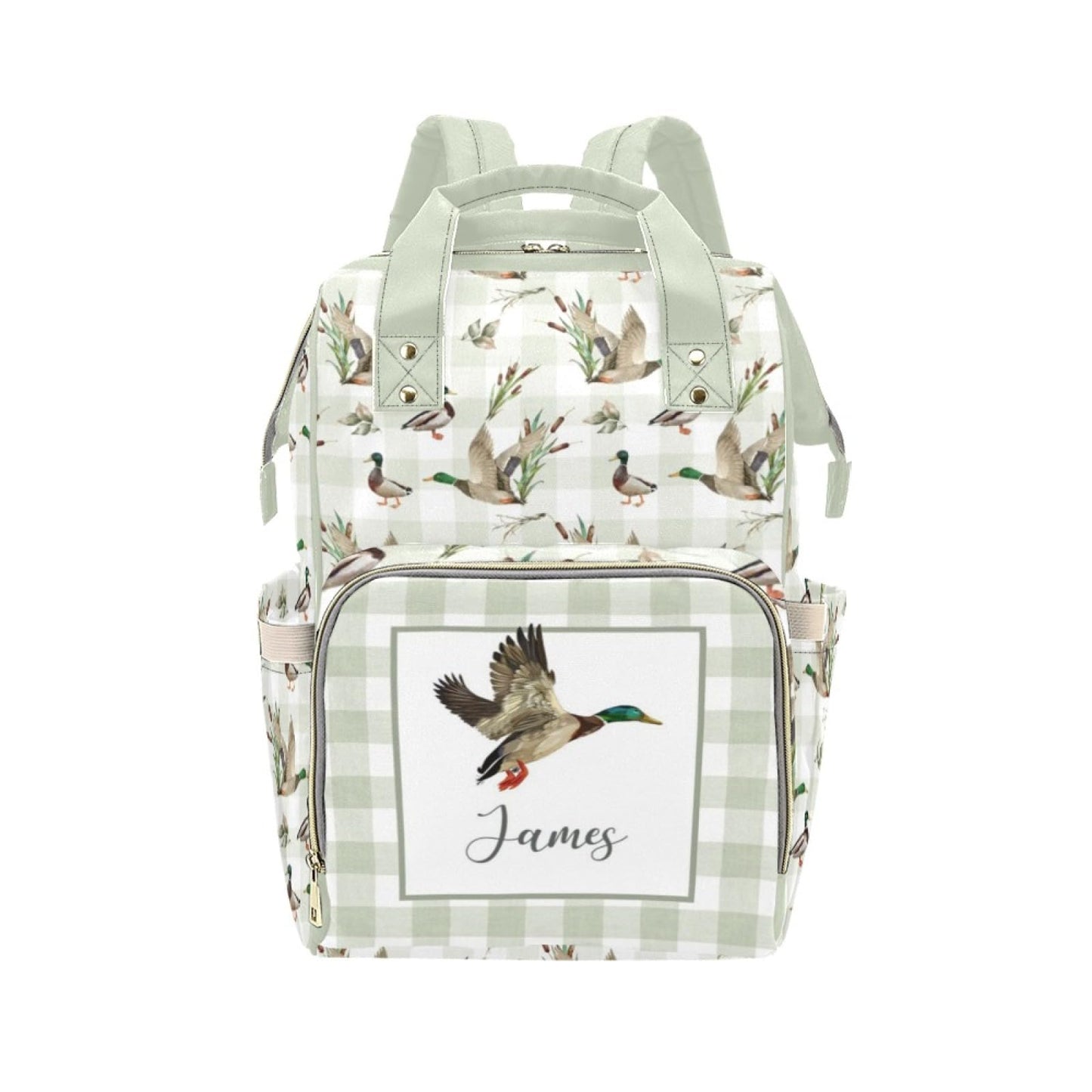 Noverbibi Custom Wild Ducks Diaper Bag for Women, Personalized Name Multifunction Nylon Nursing Mommy Daypack with Large Capacit