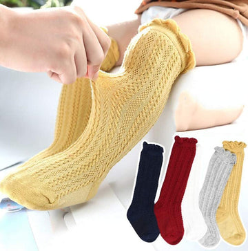 Toptim 4 Pairs Baby Toddlers Cable Knit Knee High Socks For Boy And Girls (Gray,White,Yellow,Navy Blue, 0-12 Months)
