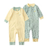 Teach Leanbh Baby 2-Pack 100% Cotton Romper Jumpsuits Two Way Zipper Long Sleeve Footless Sleep And Play (Yellow+Pea Green, 6-12