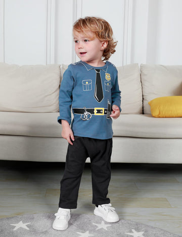 Cosland Toddler Boys Police Officer Costume Halloween Outfit, Blue, 18-24 Months