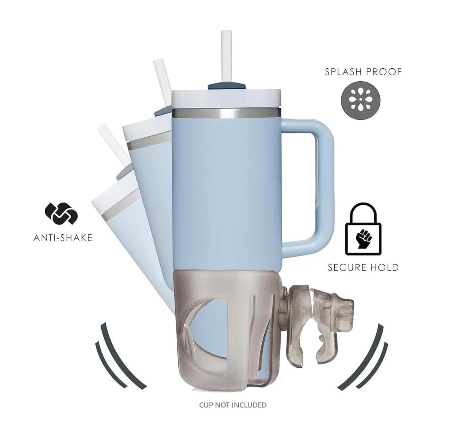 New Cup Holder Compatible With Mompush. A Solid Super Secure Fit. 360 Degrees Rotatable. Anti-Shake Spill Resistant. (Transparen