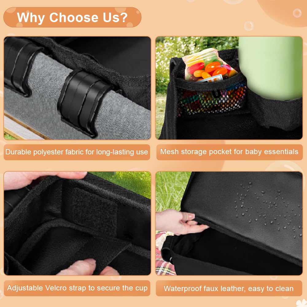 Stroller Snack Tray For Wonderfold Wagon, Thickened Waterproof Faux Leather Wagon Accessories, Comes With Cup Holder And Storage