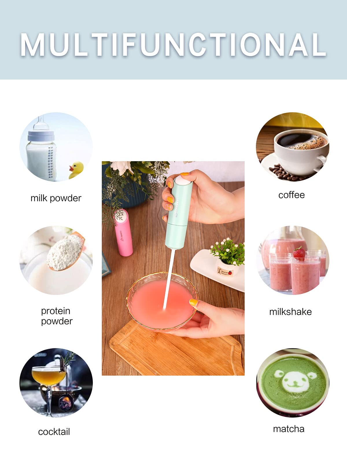 Doobaann Handheld Electric Formula Stirrer,Electric Milk Frothers,Handheld Drink Mixer (Blue)