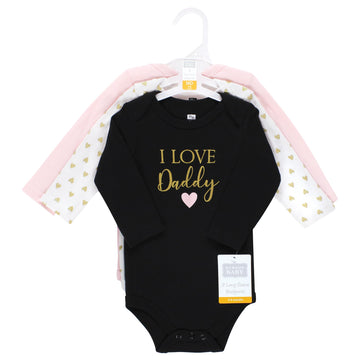 Hudson Baby Unisex Baby Cotton Long-Sleeve Bodysuits, Girl Daddy, Preemie