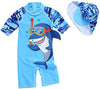 Toddler Baby Boys Swimsuit One Piece Bathing Suit Rash Guard Swimwear Upf 50+ With Hat (Shark, 18-24 Months)
