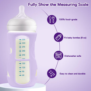 Audrwall Silicone Sleeves For Avent Natural Glass Baby Bottles, Bpa Free, Anti Breakage Baby Bottle Holder (Purple + White + Pin