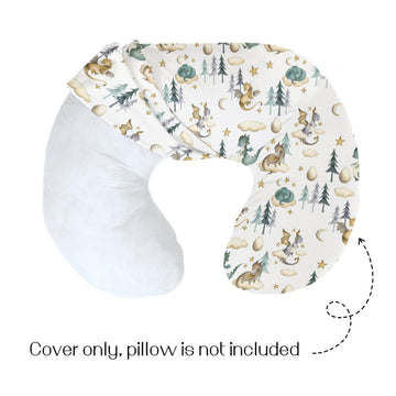 Hawskgfub Watercolor Cute Dragon Fairy Tale Nursing Pillow Cover For Baby Boys, Cloud Moon Star Dragons Egg Breastfeeding Pillow