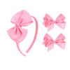 Pink Bow Headband & 2 Pcs 4 Inch Hair Bows Set, Back School Hair Accessories For Little Toddler School Girls (Pink)