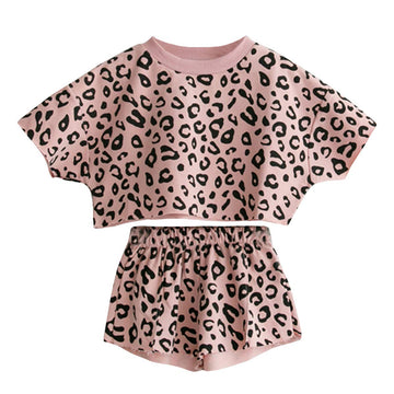Toddler Baby Girls Leopard Print Summer Clothes Set T-Shirt And Short Pants 2Pcs Outfits (1-Pink, 1T)