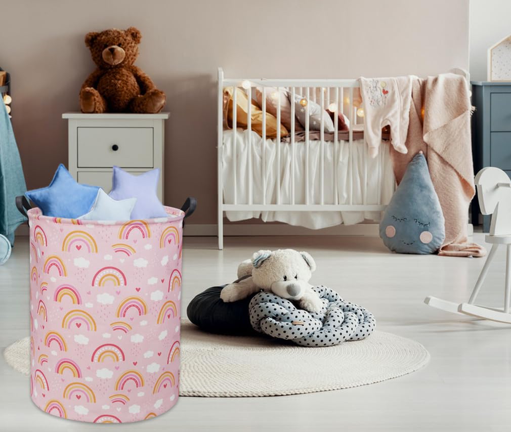 Tibaolover Rainbow Pink Baby Laundry Basket Baby Hamper Kids Hamper Basket Toy Storage Bin For Boys Room Decor Baby Nursery Hamp