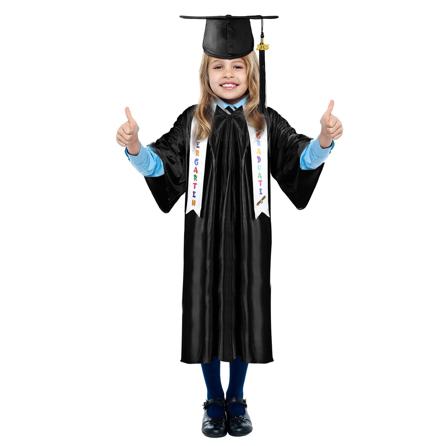 Foaincore 2025 Year Preschool And Kindergarten Graduation Gown Cap Tassel Set With 2025/2025 Charm Printed Stole Grad Gift(Black