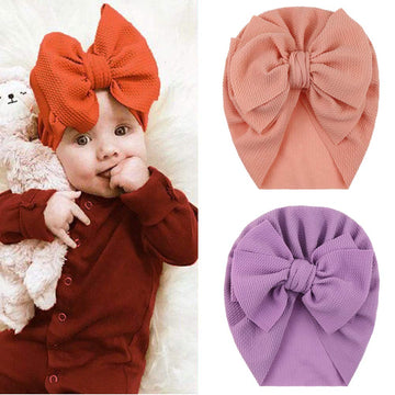 Insowni 8 Pack Solid Large Turban Hat Cap Beanie Bonnet With Big Hair Bow Hospital Baby Hats Knot Headwraps Turbans For Newborn