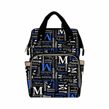 Artsadd Personalized Nappy Bag Large Capacity Baby Diaper Bags, Blue And Black Daypack Custom Monogrammed Diaper Backpack For Da