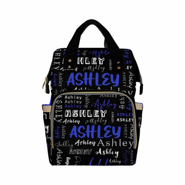 Artsadd Personalized Diaper Bag Backpack With Name, Customized Blue And White Nappy Backpack With Thermal Pockets Multifunction