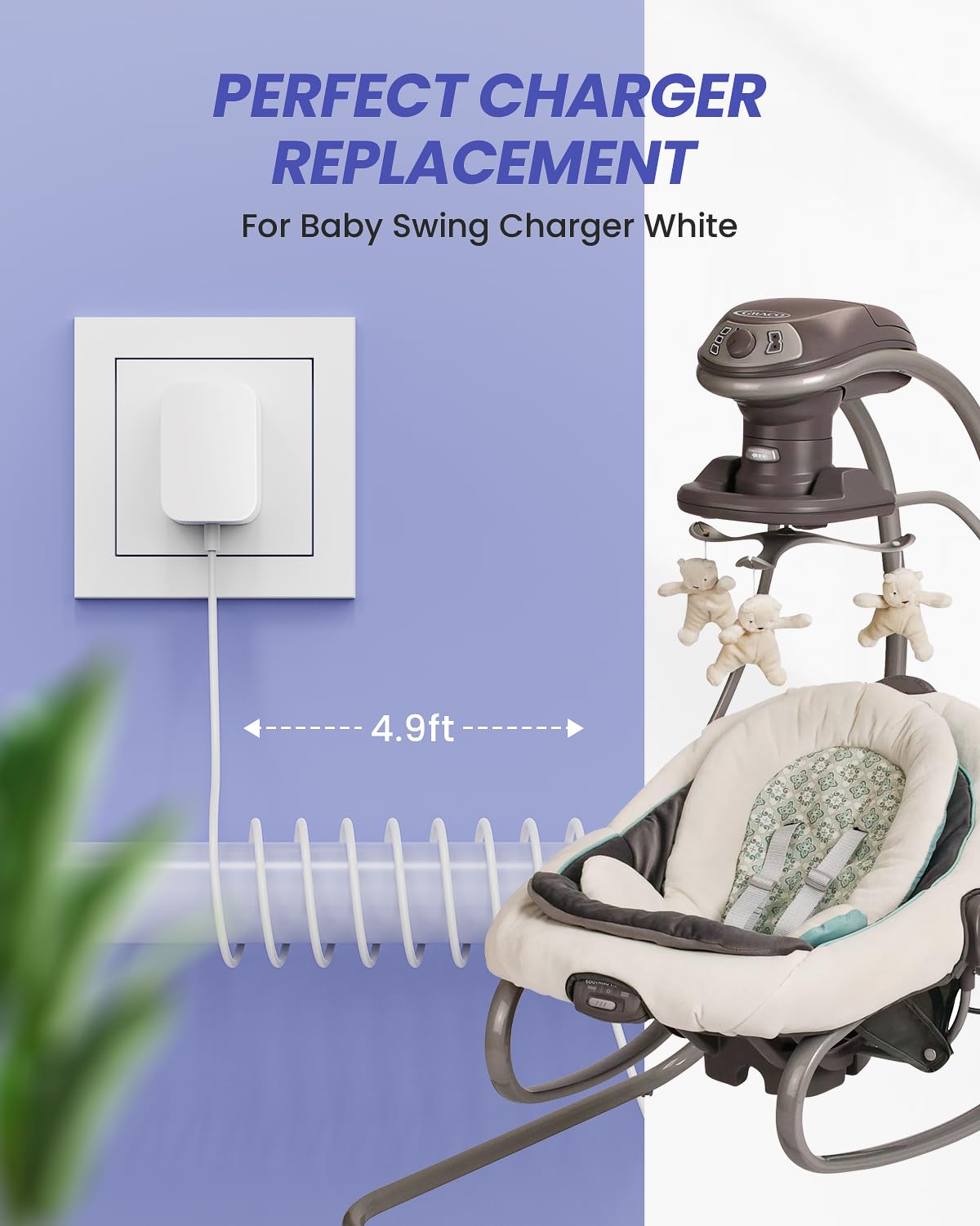 Graco Swing Replacement Cord 4.9Ft, For Graco Duetsoothe/Duoglider/Glider Lx/Graco Simple Sway Swing/Simple Sway Lx, Adapter 5V