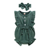 Younger Tree Toddler Baby Girl Ruffled Sleeveless Romper Casual Summer Jumpsuit Cotton Linen Clothes (Button-Green, 6-12 Months)