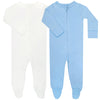 Guisby Footed Long Sleeve Baby Pajamas With Zipper Cotton Infant Sleepers Light Blue+White Newborn