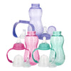Nuby Non-Drip 3-Stage Bottle 11 Ounce, 3 Count (Pink/Purple/Turquoise)