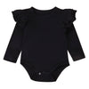 Minesiry Infant Baby Girl Basic Ruffle Long Sleeve Cotton Romper Bodysuit Tops Clothes (Black, 9-18 Months)