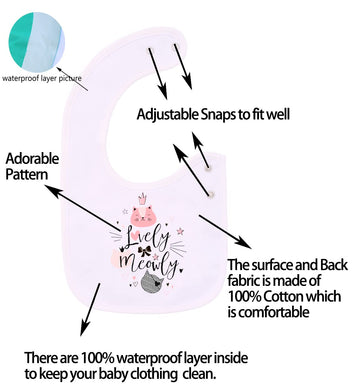 Maiwa 6 Pack Waterproof Cotton Baby Bibs For Girls Boys For Drooling Eating With Adjustable Snaps