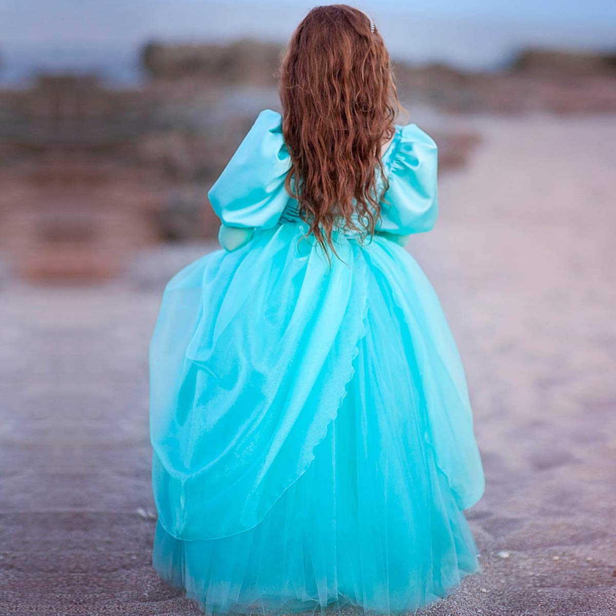 Tyhtym The Little Mermaid Costumes For Girls Princess Ariel Cosplay Halloween Birthday Dress Up Puffy Sleeves Ball Gown