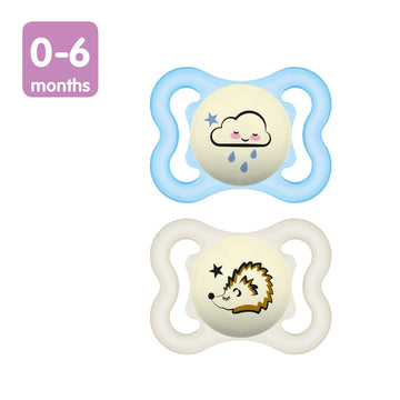 Mam Supreme Night Baby Pacifier, For Sensitive Skin, Patented Nipple, Boy, 0-6 Months (Pack Of 2)