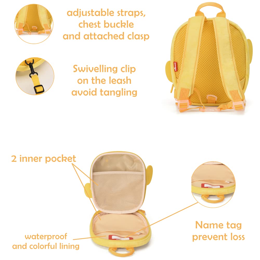 Kids Backpack With Safety Leash,Waterproof Backpack Preschool Toddler,Cute Bag Leash For Kids,Bookbag Harness(Yellow) 9.05X3.95X