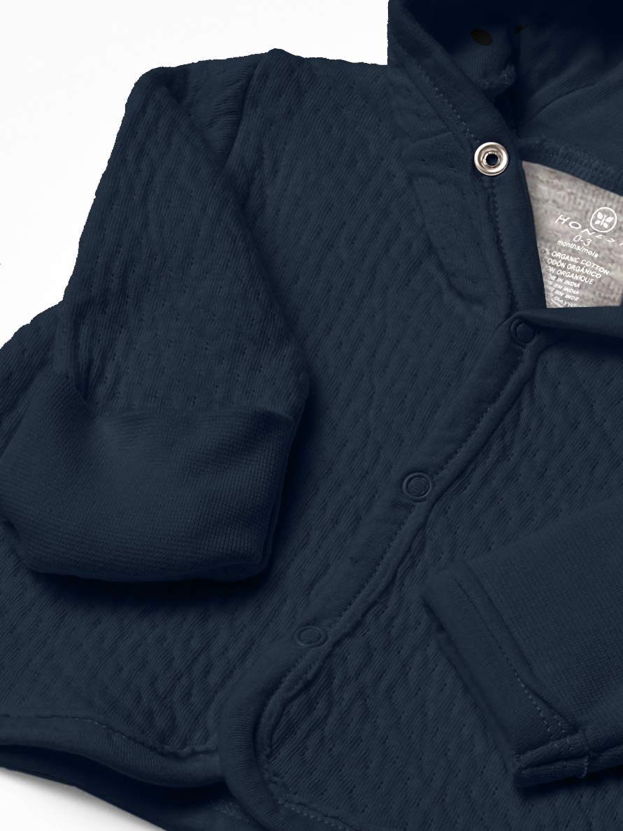 Honestbaby Organic Cotton Matelasse Snap-Front Hooded Jacket, Dark Navy, 6-9 Months