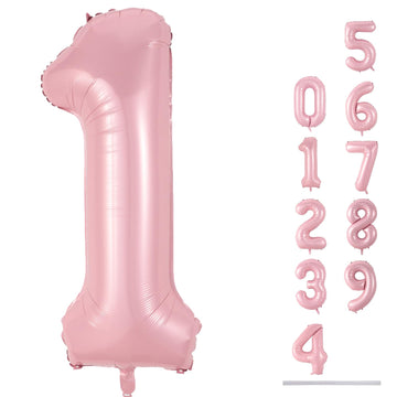 Pastel Pink 1 Balloons, 40 Inch Giant Light Pink Helium Foil Number 0-9 For Girls, Self Inflating 1St Birthday Balloon For Women