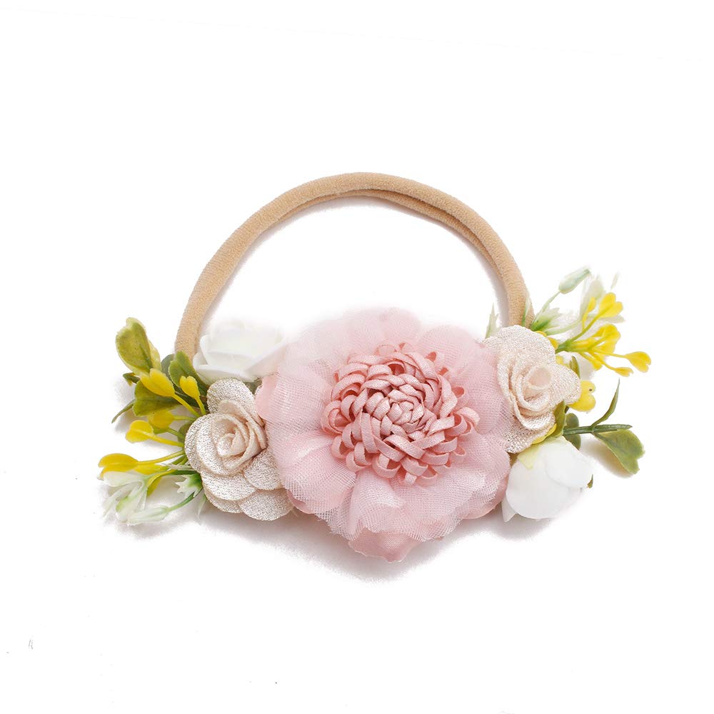 Cherrboll 3Pcs Baby Girl Flower Headbands, Super Soft & Stretchy Nylon Floral Bunny Ear Hairbands Easter Gift For Newborn Toddle