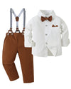 Yallet Toddler Baby Boy Clothes Suit Gentleman Outfits Formal Dress Shirt + Bowtie + Suspender Pants Wedding Party(L White, 4-5T