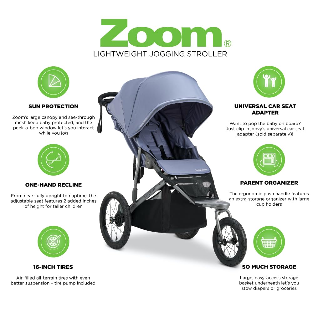 Joovy Zoom Lightweight Jogging Stroller Featuring High Child Seat, Shock-Absorbing Suspension, Extra-Large Air-Filled Tires, Par
