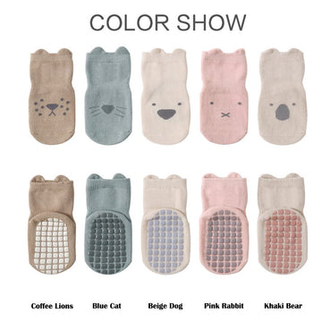 Exegawe Toddler Non Slip Socks, Cute Baby Socks With Grips Crew Socks 5 Pairs(L/3-5Y)