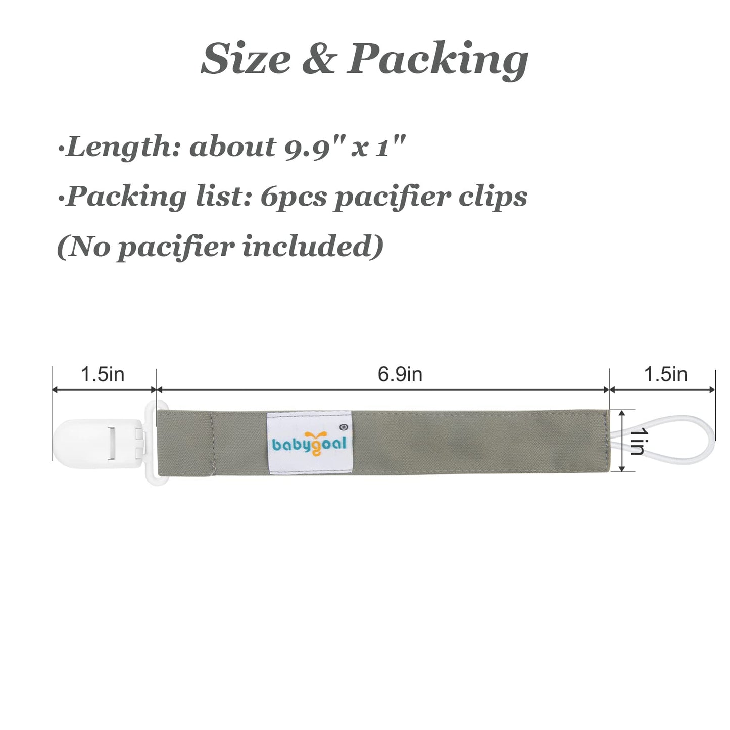 Babygoal Solid Color Pacifier Clips, 6 Pack Binky Paci Holder Clips And Leash For Boys And Girls Fits For Most Pacifier, Binkie