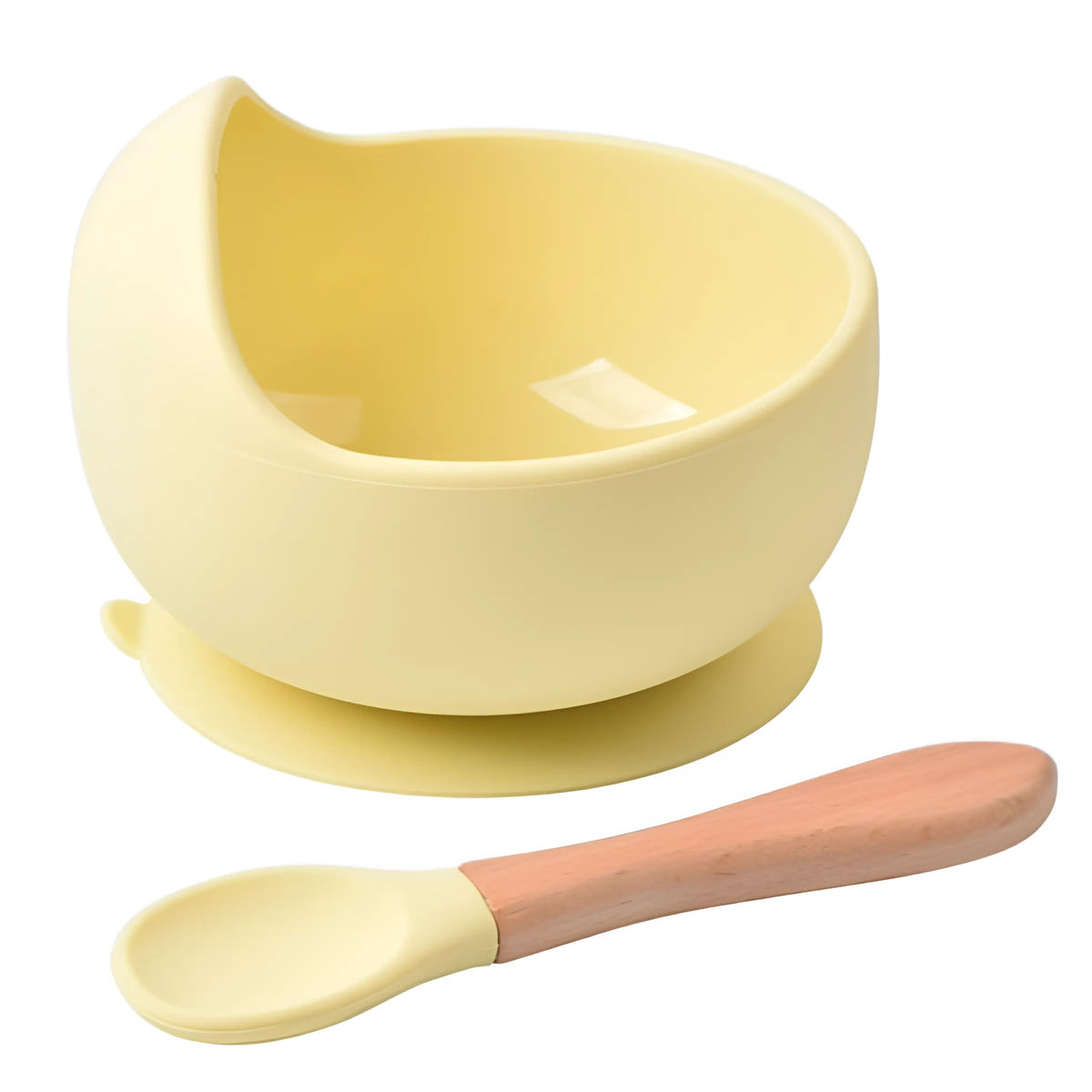 ONICORN Silicone Unbreakable Bowl & Wood Handle Spoon for Baby Feeding, Suction Design for Toddler, NonSlip, NonToxic, BPA Fre