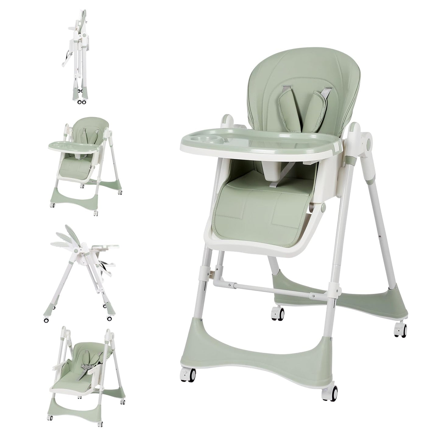 6-in-1 High Chair with Rocker | Convertible Baby High Chair for Newborn to Toddler | Easy-Clean, Foldable & Adjustable with Remo