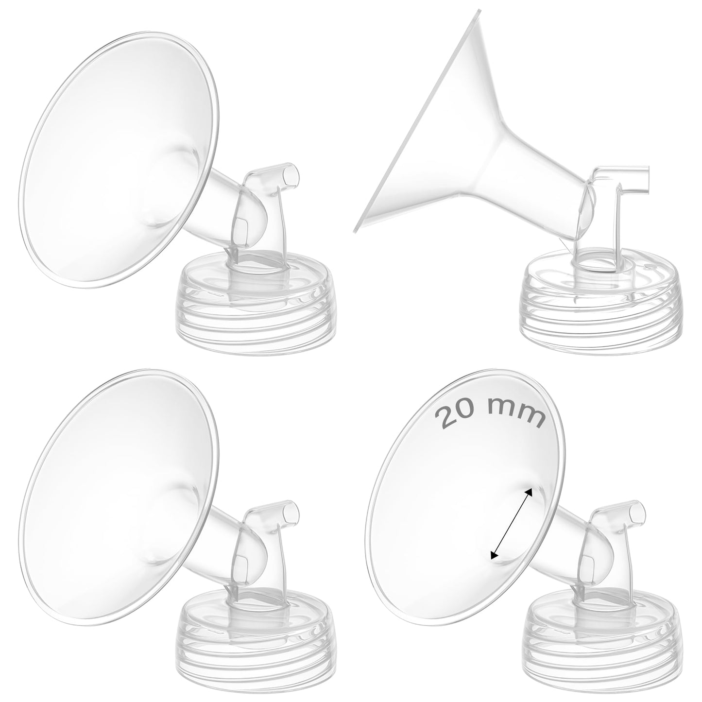 GOTOCUT 4PCS 20mm Breast Pump Flanges, Compatible with Spectra S1/S2/9Plus/Synergy Gold, Motif Luna, Wide-Mouth Bottle Fit, Brea