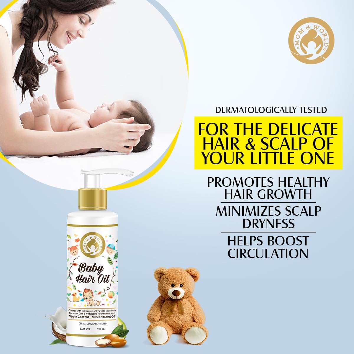 Mom & World Baby Hair Oil With Organic And Coldpressed Natural Oil For Kids, 200Ml