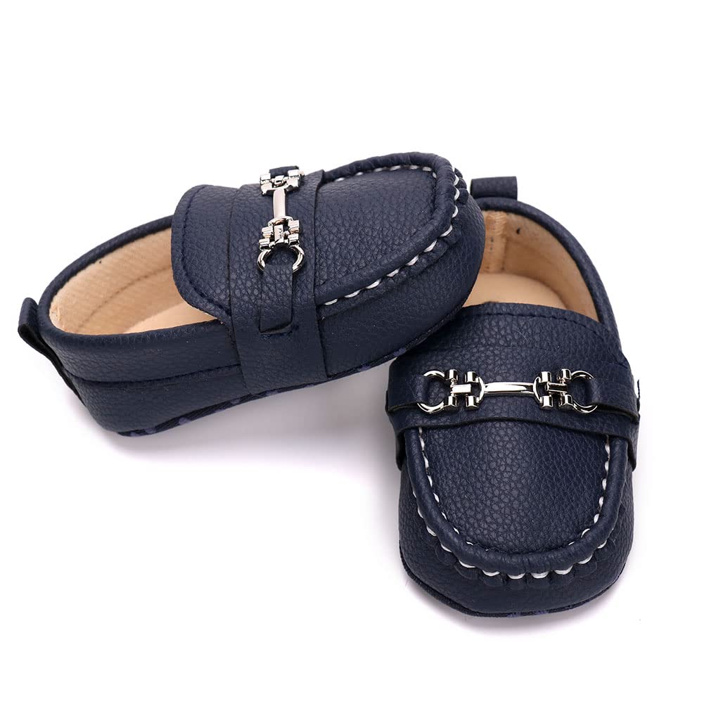 Lonsoen Infant Shoes Boys Loafers Baby Girls Crib Moccasins Classic Synthetic Leather Wedding Dress Shoes,Bay209 Deep Blue 0-6 M