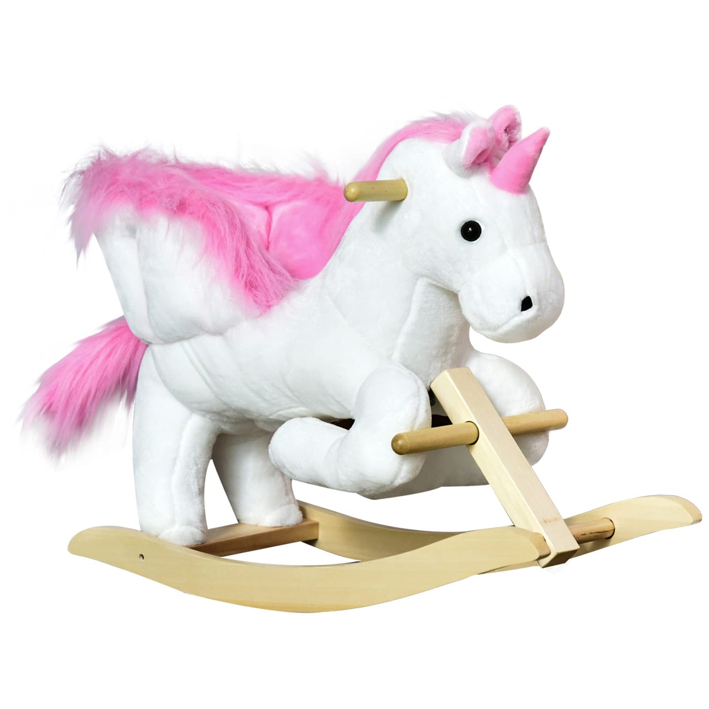 Qaba Unicorn Baby Rocking Horse Toy for Kids with Lullaby Song, Plush Ride on Horse with Heavy-Duty Support System, Interactive