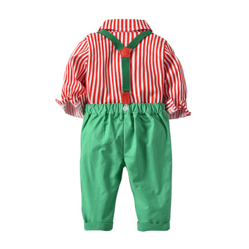 Fairy Baby Toddler Baby Boys Christmas Gentleman Outfit Bow Tie Shirt Suspender Pant Clothes Sets 18-24Months