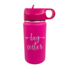 The Crafty Engineer Big Sister Big Brother Kids Water Bottle, Engraved Design With Flip Top Lid (Hot Pink)