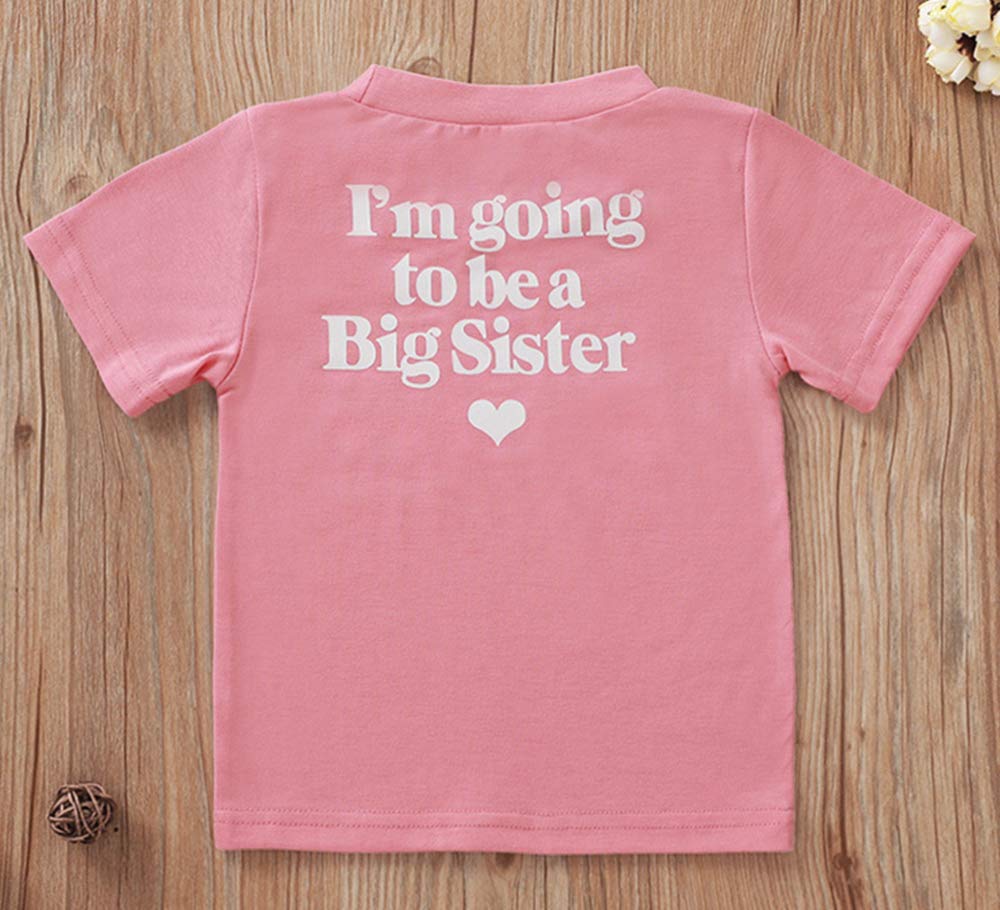 Jeally Toddler Little Girls Going To Be Big Sister Cotton T-Shirt Clothes Short Sleeve Secret Letter Pink Tops Tee Outfit, 2T -