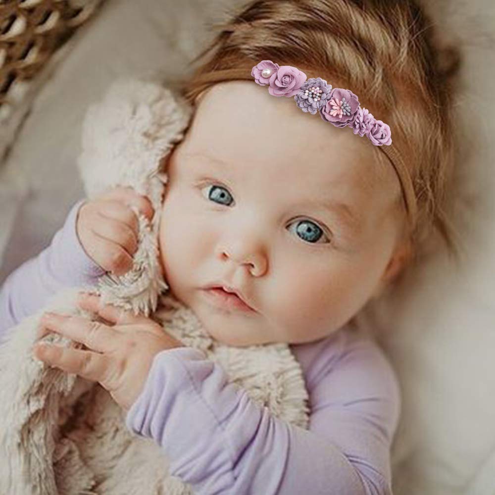 Mligril Baby Girl Nylon Headbands Flower Hair Bows Accessories-Elastic Hair Band Crown Handmade Floral Wraps Birthday Gifts For