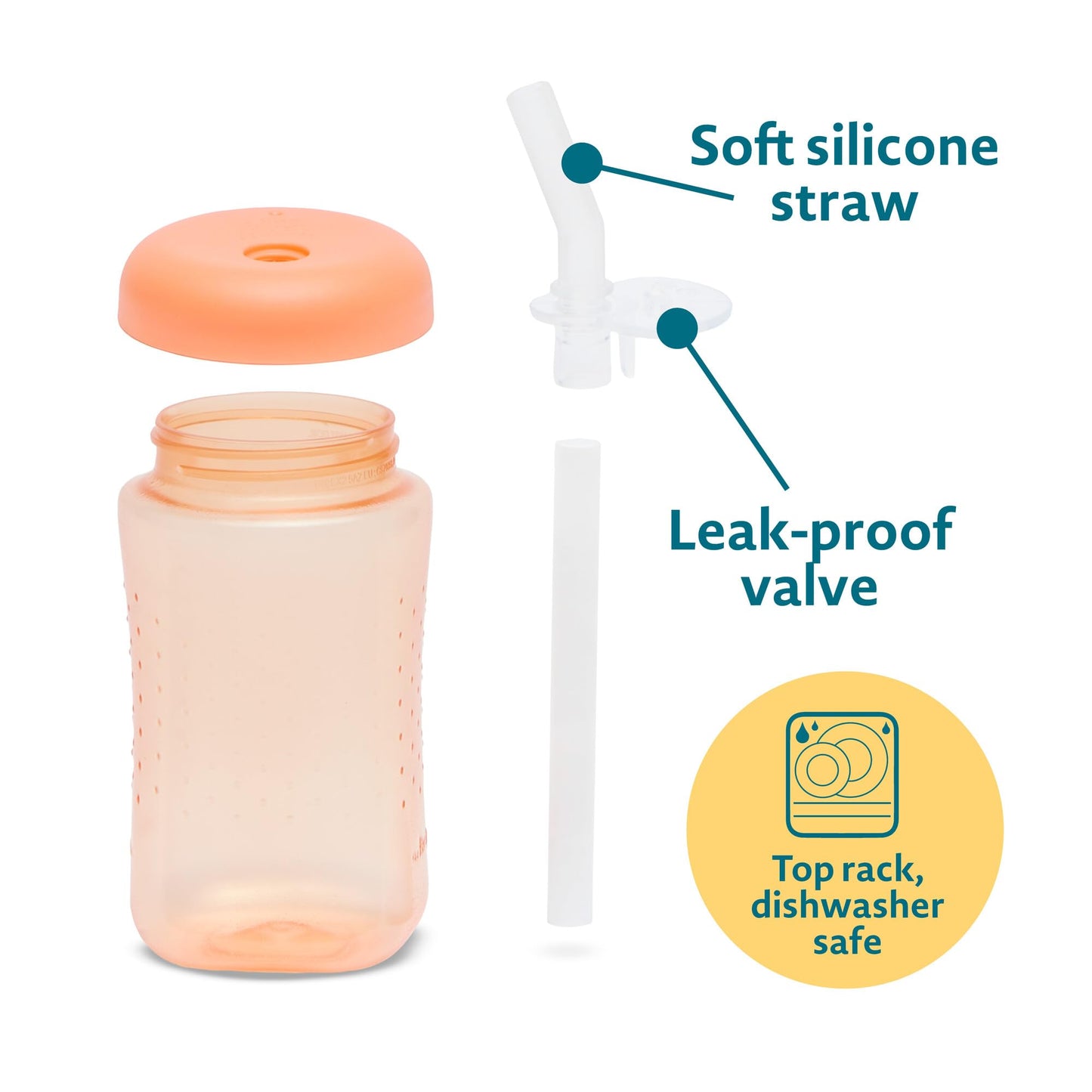 The First Years Squeeze & Sip Toddler Straw Cups - Squeezable Transition Sippy Cup with Silicone Straw - Toddler Feeding Supplie