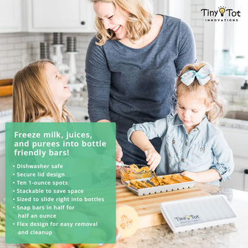 Breast Milk Freezer Storage Trays, 10-1Oz Bars, 2 Silicone Tray Containers W/Leak Resistant Lids, Food Grade Silicone (Milk Tray