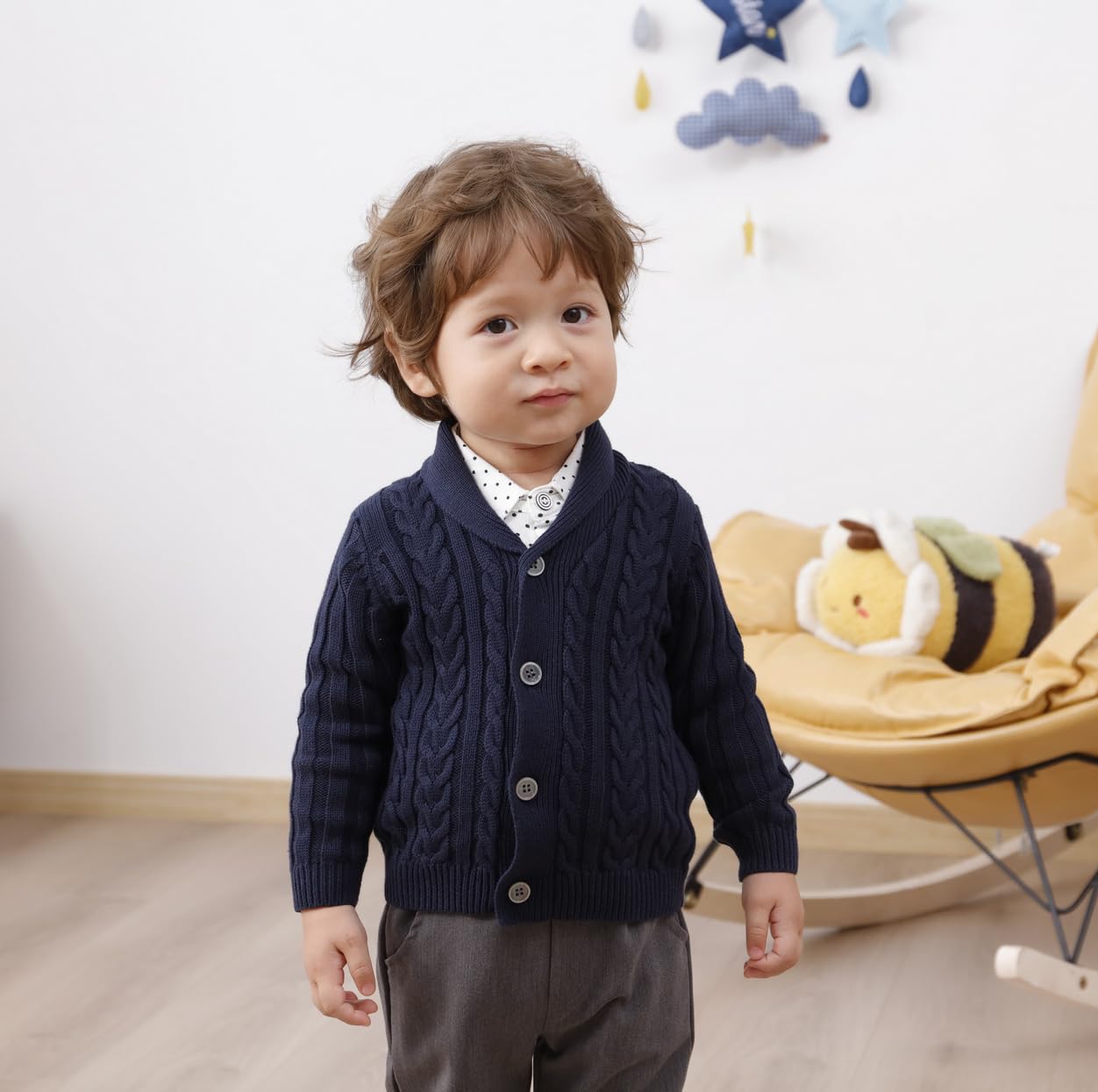 Feidoog Infant Baby Boys Cardigan Crochet Sweater V-Neck,Toddler Knit Button Up Knitted Pattern Pullover Sweatshirt,Blue,18-24
